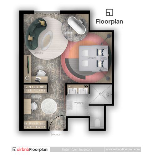 hotel room layout plan Mediterranean Hotel Room, Ensuite Layout, Hotel Layout, Resort Cottage, Mediterranean Hotel, Luxury Hotel Bedroom, Resort Ideas, Suite Room, Rendered Floor Plan