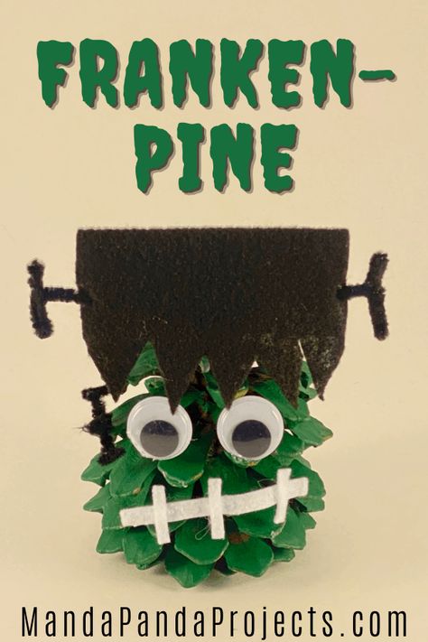 Pine Cone Crafts make the best Holiday decorations for kids and this Pine Cone Frankenstein is no exception! This fun and easy halloween craft for kids who love to get spOOky! Pinecone Crafts Halloween, Pine Cone Halloween Craft, Halloween Pinecone Crafts, Spooky Craft, Pinecone Art, Artsy Projects, Spooky Diy, Pinecone Crafts, Halloween Craft Projects