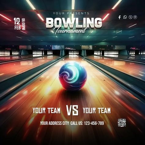 Bowling Tournament Bowling Tournament, Event Banner, Free Social Media, Event Flyers, Online Ads, Social Media Tool, Instagram Post Template, Photo Contest, Post Templates