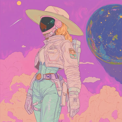 Cowgirl Space Space Cowgirl Photoshoot, Space Cowgirl Art, Space Cowboy Art, Space Cowgirl Aesthetic, Galactic Cowboy, Space Cowboy Aesthetic, Cowgirl Cartoon, Cosmic Cowboy, Cowboys & Aliens