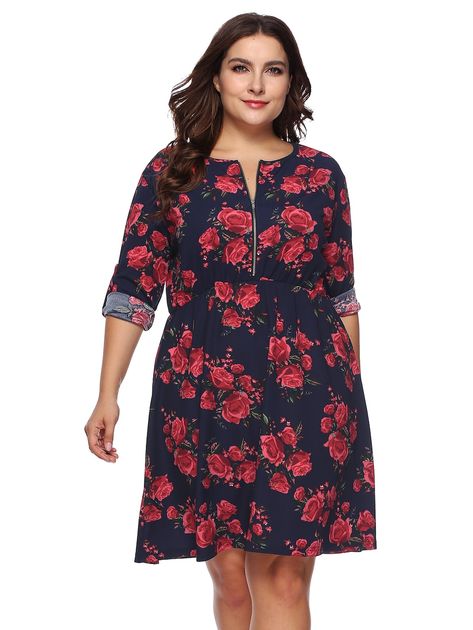 Tunic Dresses Knee Length, Short Midi Dress, Casual Tunic Dress, Zip Up Dress, Beautiful Casual Dresses, Casual Tunics, Zip Dress, Vestidos Vintage, Floral Dress Summer