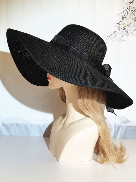 Negro  Collar  Papel   Embellished 50s Hats Women, Oversized Hats, Muddy Girl, Oversized Hat, Summer Straw Hat, Plaid Hats, Bow Decor, Royal Outfits, Fancy Hats