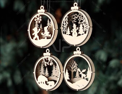 Add a festive touch to your holiday decor with 3D laser cut ornaments. Explore unique designs like wolf poses and mandala monograms that make perfect gifts or tree decorations. Christmas Ornament Laser Cut, Christmas Laser Cut Ideas, Laser Ornaments, Laser Cut Christmas Ornaments, 3d Christmas Ornaments, 3d Ornaments, Wolf Poses, Mandala Monograms, Laser Projects