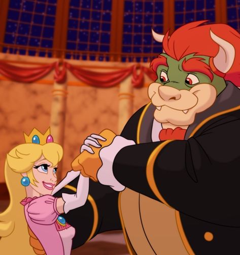 so cute!!!! Princess Peach X Bowser Fanart, Human Bowser X Peach, Peach And Bowser Fanart, Bowser As A Human, Bowser Human Fanart, Human Bowser Fanart, Bowser X Peach Fan Art, Princess Peach X Bowser, Wario Fanart