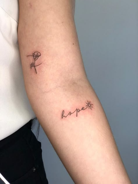 bts j-hope hope tattoo Hope Tatoos Ideas, Taehyung Inspired Tattoo, Hope Tattoos For Women, Bts Inspired Tattoos, Hope Tattoos, Woman Tattoos, Bts Tattoo, Hope Tattoo, Hip Tattoos