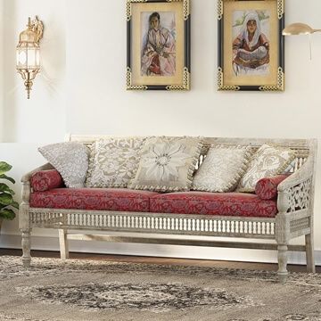 Wooden Living Room Settee Bench & Sofa [Free Shipping] Morrocan Sofa, Moroccan Furniture Sofas, Indian Furniture Traditional, Namaz Room, Space Efficient Furniture, Moroccan Farmhouse, Moroccan Sofa, Hacienda Decor, Living Sofa