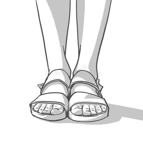 Sandal Drawing Reference, Sandals Reference Drawing, How To Draw Sandals, Sandals Illustration, Sandals Drawing, Shoes Reference, Socks Drawing, Dr Script, Draw Clothes