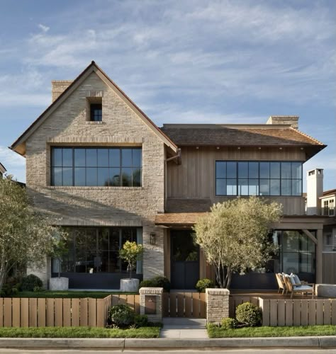 Vertical Wood Siding, Traditional Exterior Homes, Eric Olsen, Modern Brick House, Brighton Houses, Transitional Home, Brick And Wood, Traditional Exterior, Modern Farmhouse Exterior