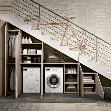 Small Laundry Room Ideas Under Stairs, Under Stairs Storage Washing Machine, Understairs Utility Room, Under Stairs Utility Room, Laundry Under Staircase, Design Under Stairs Ideas, Stairway Storage, Kitchen Under Stairs, Room Under Stairs