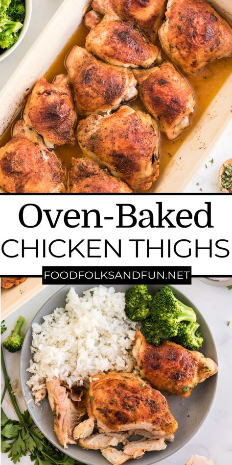 Baked Bone In Chicken, Chicken Thighs In Oven, Easy Baked Chicken Thighs, Chicken Thights Recipes, Chicken Main Dish Recipes, Easy Oven Baked Chicken, Oven Baked Chicken Thighs, Chicken Thighs Recipe, Bone In Chicken