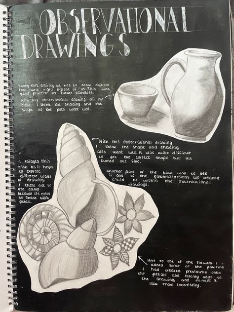 Observational Drawing Annotation, Observation Studies Art, Observational Studies Gcse Art, Art Portfolio Cover Ideas High Schools, Art Gcse Observational Drawing Page, Observational Drawing Gcse, Gcse Art Observational Drawings, Observational Drawing Sketchbook, Observational Drawing Ideas