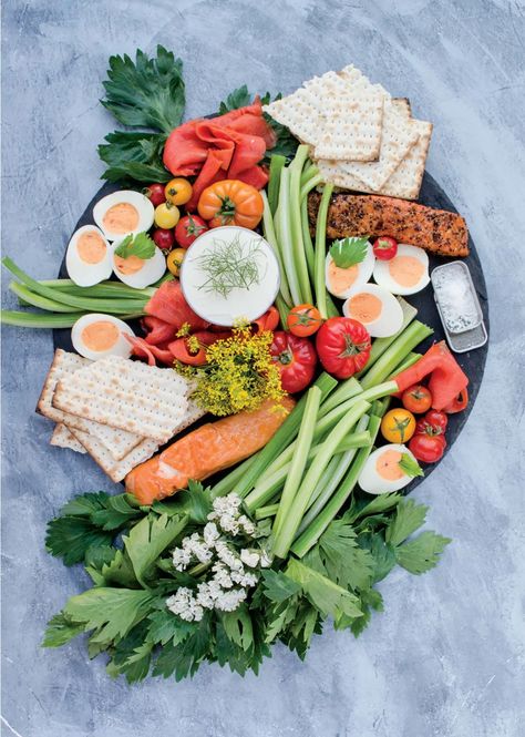 A modern take on the Seder plate: Passover Board with Sweet & Smoky Deviled Eggs | CBC Life Salmon Lox, Pesach Seder, Charcuterie Board Ideas, Sandwich Spread, Seder Plate, Passover Recipes, Kids Music, Dry Mustard, Jewish Recipes