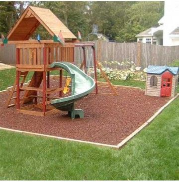 Playground Landscaping, Backyard Playset, Rubber Mulch, Mulch Landscaping, Play Area Backyard, Backyard Trampoline, Backyard Swings, Diy Playground, Playground Design