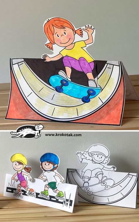 krokotak | Outdoor sport games Skateboard Birthday Party, Skateboard Birthday, Kindergarten Drawing, Olympic Crafts, Graduation Party Diy, School Illustration, Kindergarden Activities, Paper City, Sport Games