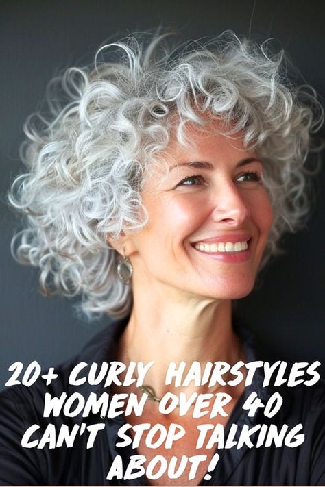 Get noticed, with an haircut that gives a cool edge to your natural curls. This distinctive look is ideal, for anyone wanting to make a fashion statement while flaunting their hair. Save this pin for your next curly hairstyles transformation for women over 40! Short Curly Fine Hair Styles Over 40, Type 3 Curly Hair Hairstyles, Permed Hair, Grey Curly Hair, Hairstyle For Men, Short Haircuts For Women, Fun Hair, Natural Curls Hairstyles, Curly Hair Women