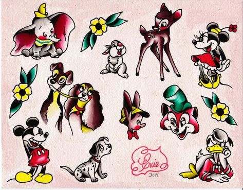 Jammer Tattoos, Pinocchio Tattoo, Disney Tattoo Flash, Disney Characters Tattoos, Pigeon Tattoo, Tato Flash, Tato Tradisional, Disney Sleeve, Disney Tattoo