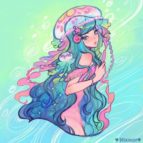 Rainbow Jellyfish, Characters Inspiration Drawing, Mermaid Art, Ethereal Art, Cute Art Styles, Creature Art, Art Reference Poses, Pretty Art, Art Sketchbook