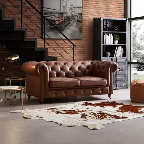 Tufted leather sofa