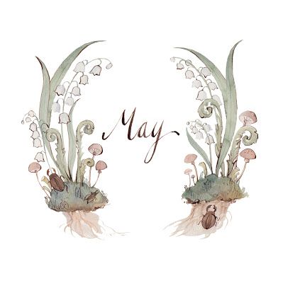 (via Kelsey Garrity-Riley Illustration) Hello May, Wreath Watercolor, Beltane, Months In A Year, Lily Of The Valley, Watercolor Flowers, Hand Lettering, Art Journal, Sketch Book