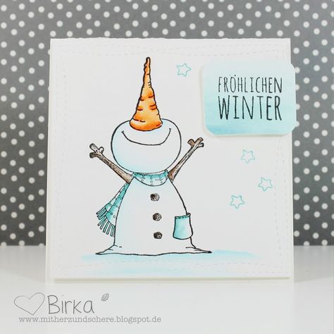 Weihnachtskarte/Winter-Karte mit Schneemann Coloring Challenge, Snowman Christmas Cards, Christmas Doodles, Christmas Card Art, Watercolor Christmas Cards, Happy Paintings, Diy Christmas Cards, Winter Diy, Christmas Drawing