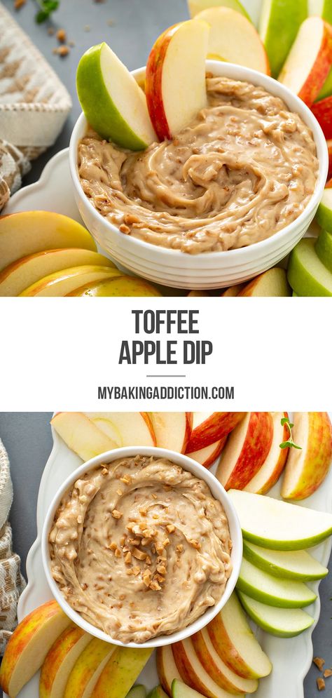 Toffee Fruit Dip, Toffee Dip Recipe, Apple Dip With Toffee Bits, Cream Cheese Apple Dip Toffee Bits, Best Cold Party Dips, Toffee Cream Cheese Dip, Cream Cheese Toffee Apple Dip, Toffee Dip For Apples, Apple Orchard Ideas