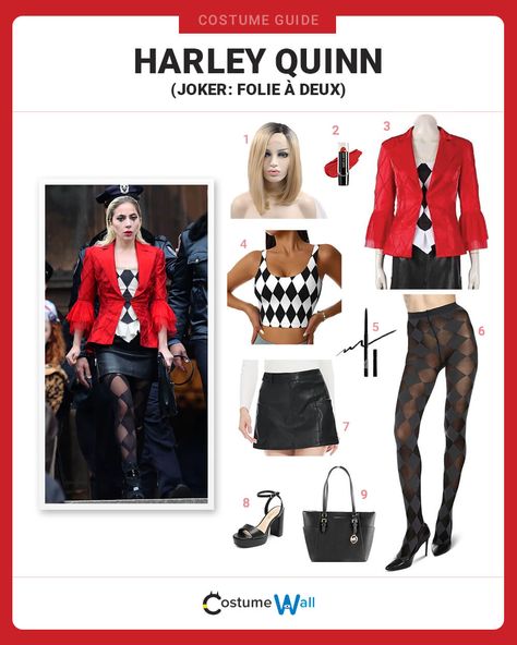 Harley Quinn (Joker: Folie À Deux) Costume Last Minute Harley Quinn Costume, Red Harley Quinn Costume, Harley Quinn Costume Ideas, Clown Princess, Harley Quinn Costume Diy, Costume Blonde, Harley Costume, 40s Outfits, Blazer Black And White