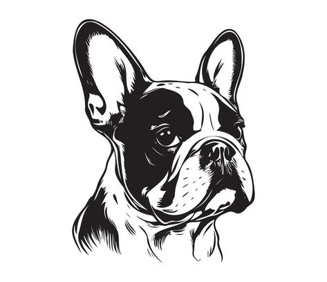 French Bulldog Vector, Black And White French Bulldog, Bulldog Vector, Face Black And White, White French Bulldog, Black And White French, Dog Stencil, Hat Drawing, White French Bulldogs