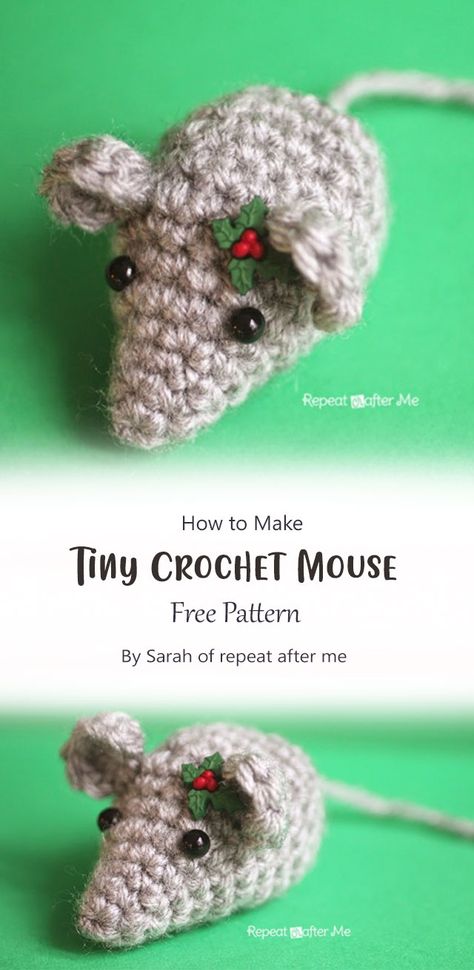 This free crochet pattern by Sarah of repeat after me is perfect for both beginners and experienced crocheters alike. With this tiny crochet mouse amigurumi pattern, you can transform your leftover yarn scraps into a charming little toy or decoration. Tiny Crochet Amigurumi, Crochet Mouse Ornament, Crochet Mouse Cat Toy, Christmas Mouse Crochet Pattern Free, Mouse Pattern Free, Mice Crochet Pattern Free, Crocheted Mouse Free Pattern, Free Crochet Mouse Pattern, Rat Amigurumi