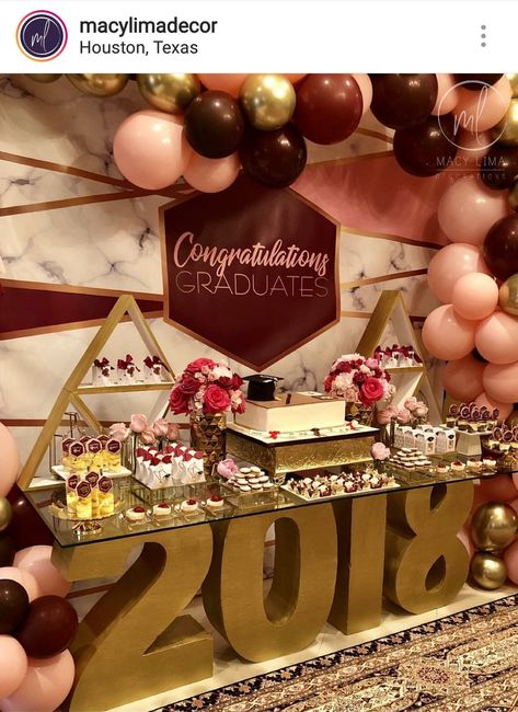 Graduation Theme Dessert Table and Decor Dessert Table Graduation Party, Guys Graduation Party, Graduation Dessert Table, Twins Graduation, Table Graduation, Graduation Sheet Cakes, Treat Tables, Dessert Table Graduation, Graduation Reception