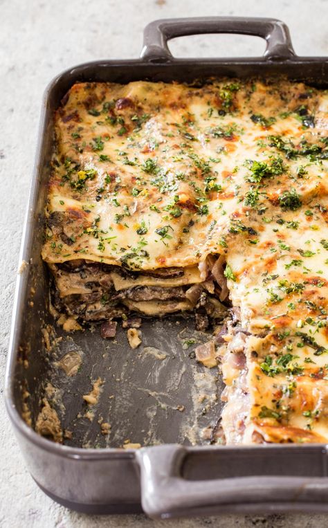 Wild Mushroom Lasagna. Mushroom Lasagna Recipe, Starchy Sides, Chanterelle Mushrooms, Mushroom Lasagna, Autumn Dinner, Lasagna Recipes, Vegetarian Dish, Illustrated Magazine, Dinner Club