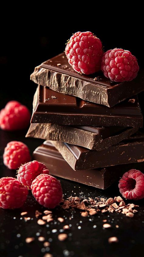 Chocolate Photoshoot, Matte Black Background, Chocolate Deserts, Valentine's Day Chocolate, Aesthetic Walls, Valentines Day Chocolates, Artisan Chocolate, Red Raspberry, Premium Food