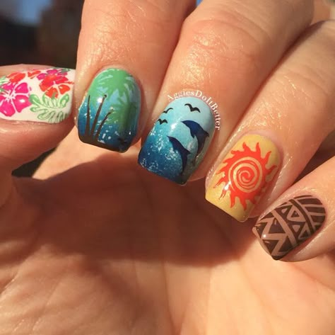 Aggies Do It Better: Disney's Moana inspired nail art with stamping! Disney Themed Nails, Hawaii Nails, Disney Nail Designs, Disney Inspired Nails, Nail Art Disney, Do It Better, Disney Moana, Disney Nails, New Nail Art