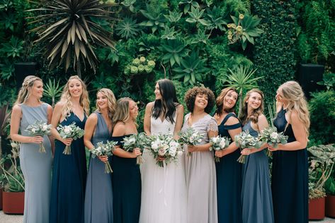 Bridesmaids Blue Dresses, Blue Bridesmaid Dresses Mismatched, Shades Of Blue Bridesmaid Dresses, Josie Wedding, Navy Bridesmaids Dresses, Bridesmaid Dresses Different Colors, Chiffon Bridesmaid Dress Long, Mismatched Bridesmaid Dresses Blue, Realistic Wedding