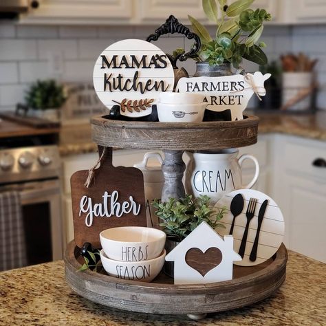 Round Kitchen Table Decor, Kitchen Tray Decor, Moms Kitchen, Cold Coffee Recipes, Round Kitchen Table, Tiered Tray Diy, Kitchen Tray, Vintage Ideas, Kitchen Counter Decor