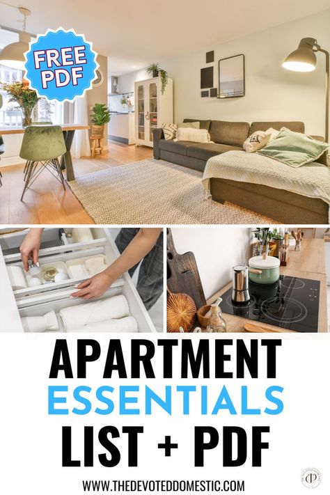 OMG, every first time renter should know about these apartment essentials! This ultimate apartment essentials list (with FREE PDF checklist!!) will help you settle in without breaking the bank or cluttering up your home, by teaching you ONLY the actual essentials! Apartment Necessities List, New Home Checklist Essentials, Apartment Check List, Apartment Checklist Essentials, Apartment Packing List, Apartment Essentials List, New Apartment Checklist, First Home Essentials, Apartment Ideas Living Room