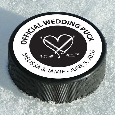 Hockey Puck Favor Label For a quote or to place an order, please call 724-824-7504 or email info@dotandbowpaperie.com Hockey Wedding Theme, Hockey Wedding, Wedding Invitations Paper, Yosemite Wedding, Etsy Wedding Favors, Circle Labels, Hockey Puck, Favor Labels, Ceremony Programs