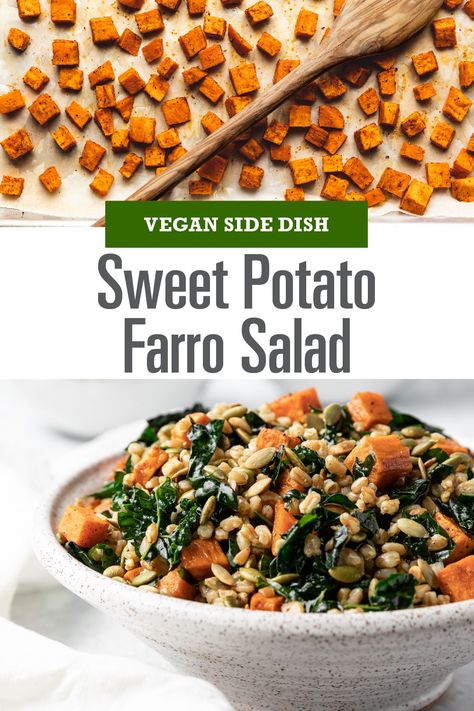 Farrow Salad, Farro Recipes, Cider Vinaigrette, Massaged Kale, Sweet Potato Kale, Yummy Salads, Healthy Kidneys, Farro Salad, Grain Salad