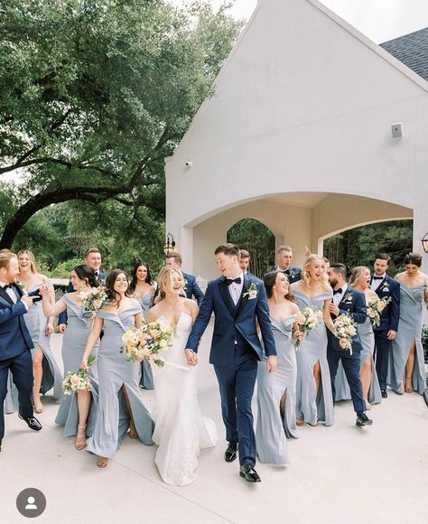 Twilight Blue Wedding Party, Dark Blue Groomsmen Suits Bridal Parties, Blue Wedding Theme Bridal Party, Groomsman Color Scheme, Grey And Dusty Blue Groomsmen Attire, Blue Groomsmen Suits Color Schemes, Blue Tux Wedding Color Schemes, Navy Suits Groomsmen Color Schemes, Navy Groomsmen Suits Color Combos