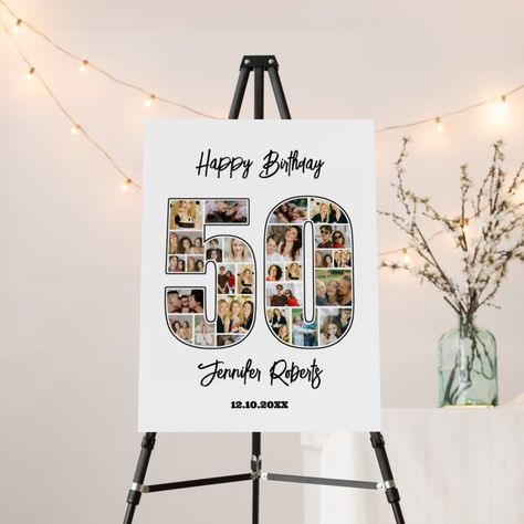 Celebrate 50th birthday with this printable photo collage foam board. Choose your favorite photos for display. Customize the name, text and date to fit your occasion. This will be a lovely keepsake with personalized message to look back on with family and friends. If you need any other number as your collage, feel free to message me. Diy 50th Birthday Decorations, 50th Birthday Party Centerpieces, 50th Birthday Celebration Ideas, Photo Collage Ideas, 50th Birthday Party Decorations, Birthday Photo Collage, 50th Birthday Decorations, Birthday Photo Booths, Birthday Party Centerpieces