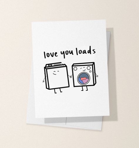 "Show someone you love how much they mean to you with this punny washer/dryer card! 4.25\" x 5.5\" printed on heavy card stock ⭐️ All cards are protected and wrapped in cellophane and come with a self seal envelope ⭐️ 🤍BUY 2 GET 1 FREE🤍 if you buy any three cards, we will give you any one for free - essentially getting 3 for the price of 2! You can do this by purchasing from this listing here: www.etsy.com/listing/1121040946" I Cerealsly Love You Card, Anniversary Pun Cards, Punny Anniversary Card, Cute Couple Cards, Punny Cards For Boyfriend, Punny Cards For Friends, Cute Puns For Boyfriend, I Love You Cards, Cute Love Cards