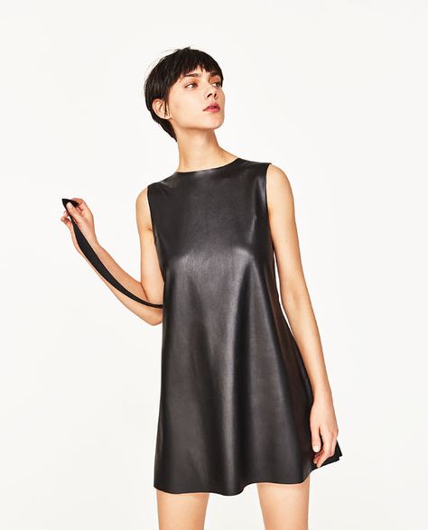 Image 3 of FAUX LEATHER DRESS from Zara Leather Dress Outfit, Zara Printed Dress, Leather Shirt Dress, Mode Zara, Zara Fashion, Faux Leather Dress, Suede Dress, Leather Dresses, Clothing Essentials