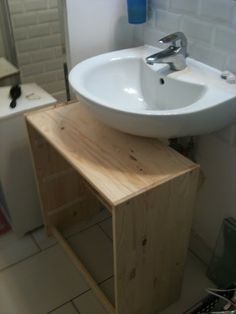 Turn a Chest of Drawers into a Vanity Unit - IKEA Hackers Under Pedestal Sink Storage, Pedestal Sink Cabinet, Pedestal Sink Vanity, Diy Sink Vanity, Diy Bathroom Sink, Diy Kallax, Pedestal Sink Storage, Bathroom Under Sink Cabinet, Bathroom Sink Diy