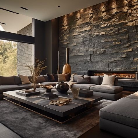 The interior design of the living room incorporates natural stone elements. Contemporary Luxury Interior, Entrance Decoration, Home Entrance, Rustic Home Design, Christmas Room Decor, Design Room, Home Entrance Decor, Teen Bedroom Decor, Entrance Decor