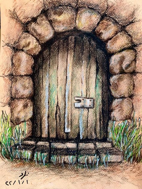 Scary Door Drawing, Wooden Door Drawing, Door To Another World Art, Fantasy Door Drawing, Old Door Drawing, Fairy Door Drawing, Door Drawing Ideas, Scary Door, Door Drawing