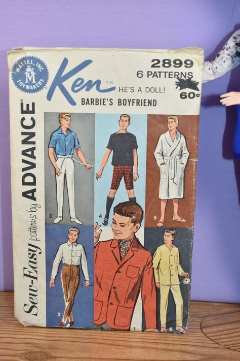 Vintage Ken Clothes Patterns Make a Great Holiday Gift for Doll Collectors #VintageDolls #ChristmasGiftIdeas Ken Doll Patterns, Diy Ken Doll Clothes, Ken Clothes Patterns, Vintage Ken Doll, Printable Barbie, Free Doll Clothes Patterns, Ken Doll Clothes, Free Printable Sewing Patterns, Ken Clothes