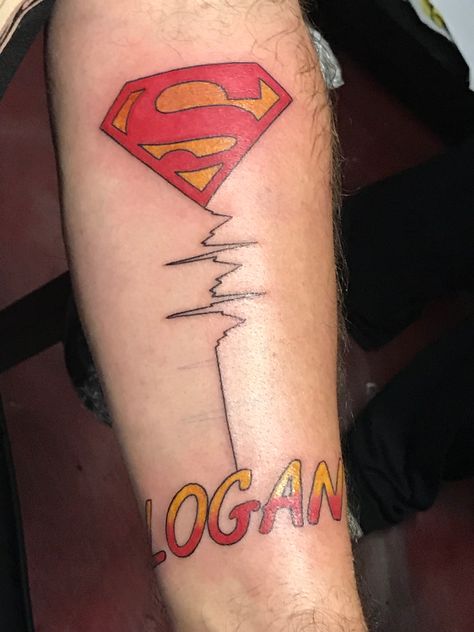 In honor of my Brother in law I designed this tattoo based off of his love for Superman, The last reading of his heartbeat and his and my husbands last name. Superman Memorial Tattoo, Superman Tattoo, Superman Tattoos, Memorial Tattoo, Brother In Law, My Brother, Triangle Tattoo, Tattoos For Guys, I Tattoo