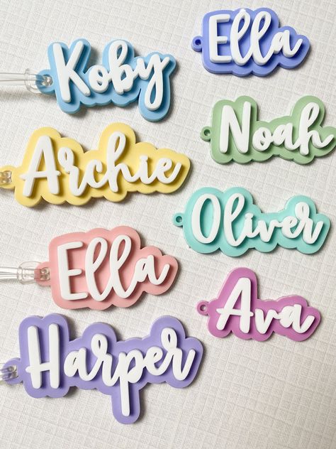 Acrylic Kids Bag Tag Colourful Bag Tag Personalised Bag Tag - Etsy Australia Personalized Business Ideas, 3d Printed Things To Sell, Acrylic Items To Sell, 3d Printer Keychains, Name Tag Design Ideas, 3d Printing Ideas To Sell, Acrylic Souvenir, 3d Printed Gifts, Kids Bag Tags