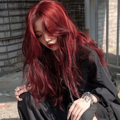 Hair Colour Aesthetic, Red Hair Wine, Scarlet Red Hair, Red Hair Asian, Hair Ideas Red, Scarlet Hair, Red Hair Aesthetic, Cherry Cola Hair, Cherry Red Hair