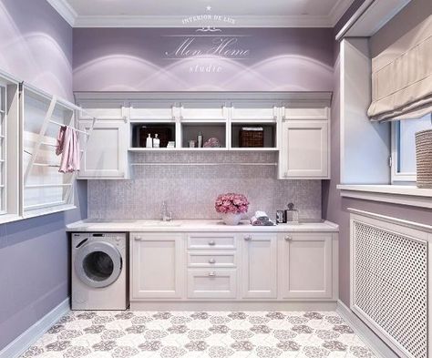 Laundry Room Purple, Lilac Laundry Room, Purple Laundry Room Ideas, Lavender Laundry Room, Purple Laundry Room, Laundry Room Paint Color, Laundry Room Paint, Utility Room Designs, Laundy Room