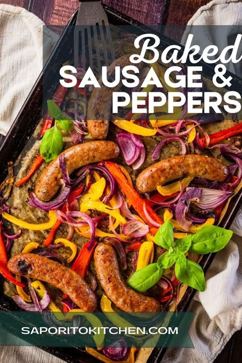 Oven Sausage And Peppers, Baked Sausage And Peppers, Italian Sausage In Oven, Bake Sausage In Oven, Roasted Italian Sausage, Baked Italian Sausage, Baked Sausage, Sausage Peppers And Onions, Italian Sausage Recipes